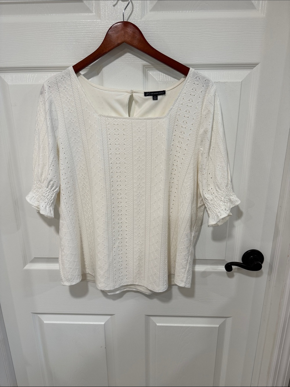 Adrianna Papell White Eyelet Square Neck Blouse